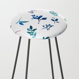 Watercolor navy blue teal brown green foliage Counter Stool