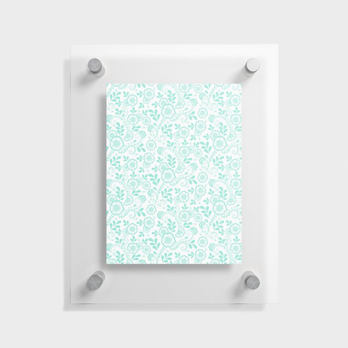 Seafoam Eastern Floral Pattern Floating Acrylic Print