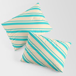 [ Thumbnail: Dark Turquoise & Bisque Colored Stripes Pattern Pillow Sham ]