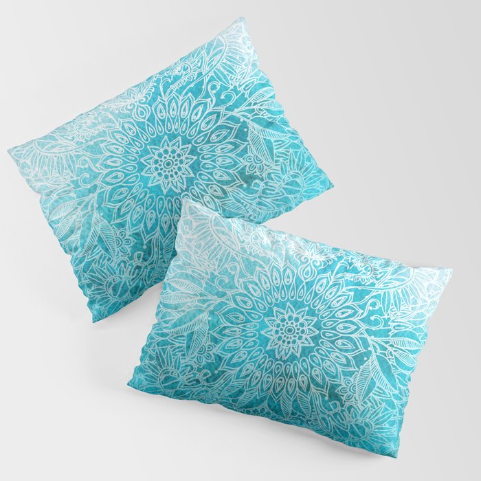 Fade to Teal - watercolor + doodle Pillow Sham