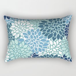 Dahlia Floral Blooms, Teal, Blue White Rectangular Pillow