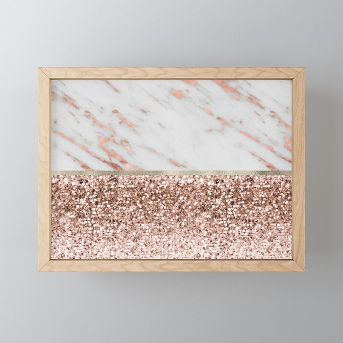 Warm chromatic - rose gold marble Framed Mini Art Print