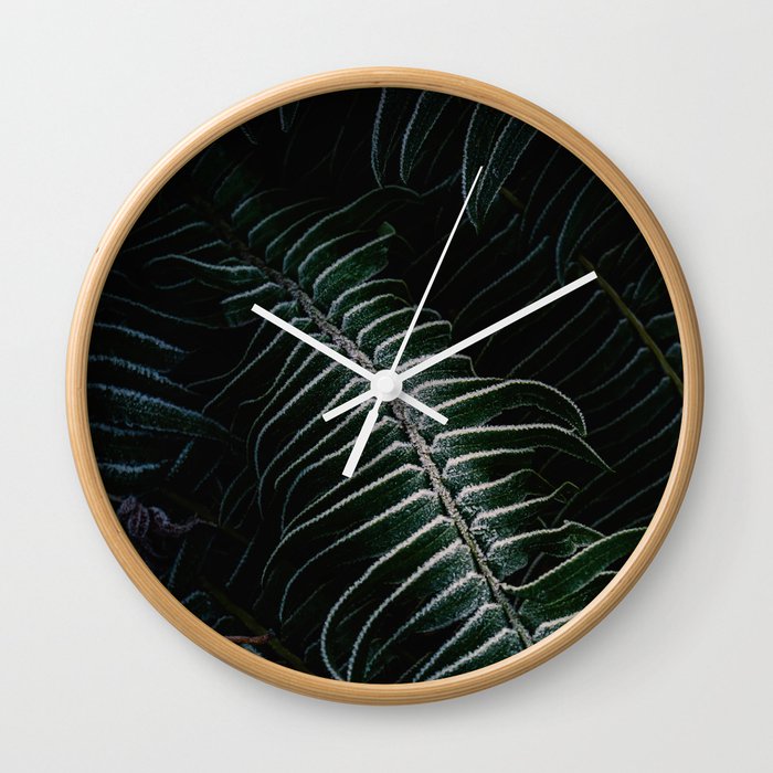 Deep green bracken with frost coating Wall Clock