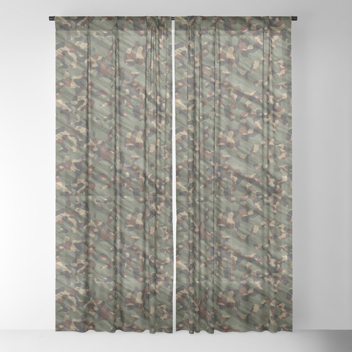 Green Army Camouflage Sheer Curtain By Textures Society6