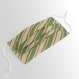 [ Thumbnail: Tan & Dark Olive Green Colored Lines Pattern Face Mask ]
