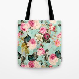 Vintage & Shabby Chic - Summer Teal Roses Flower Garden Tote Bag