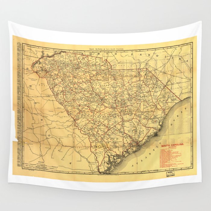Map of South Carolina Railroads (1900) Wall Tapestry by The Arts  Society6