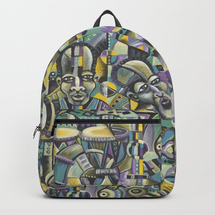 The Blues Band painting from Cameroon Africa Backpack