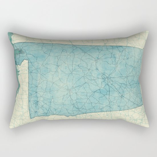 Alabama State Map Blue Vintage Rectangular Pillow