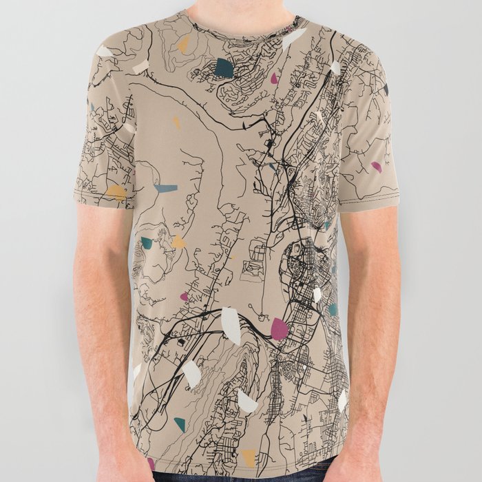 Chattanooga - USA - Eclectic Map All Over Graphic Tee