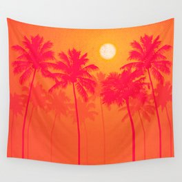 Palm Trees - Pink, Orange, Yellow, Halftone Wall Tapestry