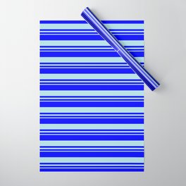 [ Thumbnail: Blue and Powder Blue Colored Stripes/Lines Pattern Wrapping Paper ]