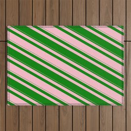 [ Thumbnail: Pink and Green Colored Striped/Lined Pattern Outdoor Rug ]