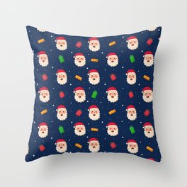 Christmas Seamless Pattern with Santa Claus Isolated on Blue Background Throw Pillow