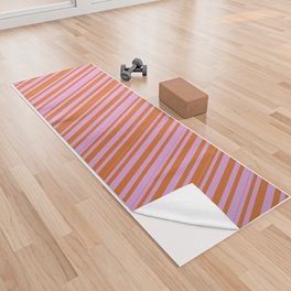 [ Thumbnail: Chocolate and Plum Colored Lined/Striped Pattern Yoga Towel ]