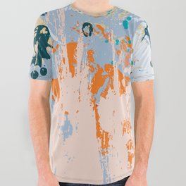 Abstract vintage background with multi-colored paints stains on a canvas texture.  All Over Graphic Tee