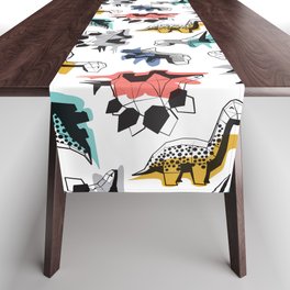 Geometric Dinos // non directional design white background multicoloured dinosaurs shadows Table Runner