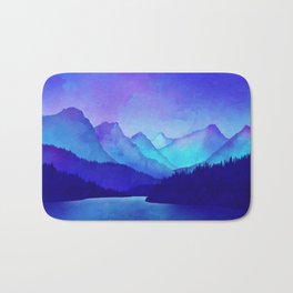 Cerulean Blue Mountains Bath Mat | Paint, Illustration, Colorful, Painting, Surreal, Landscape, Texture, Blue, Forest, Scenary 