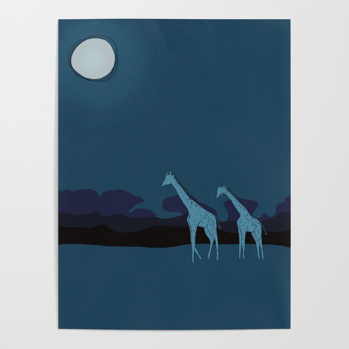 Giraffe Night Walk Poster