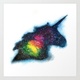 Rainbow unicorn galaxy watercolor Art Print