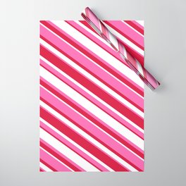 [ Thumbnail: Crimson, White & Hot Pink Colored Striped/Lined Pattern Wrapping Paper ]