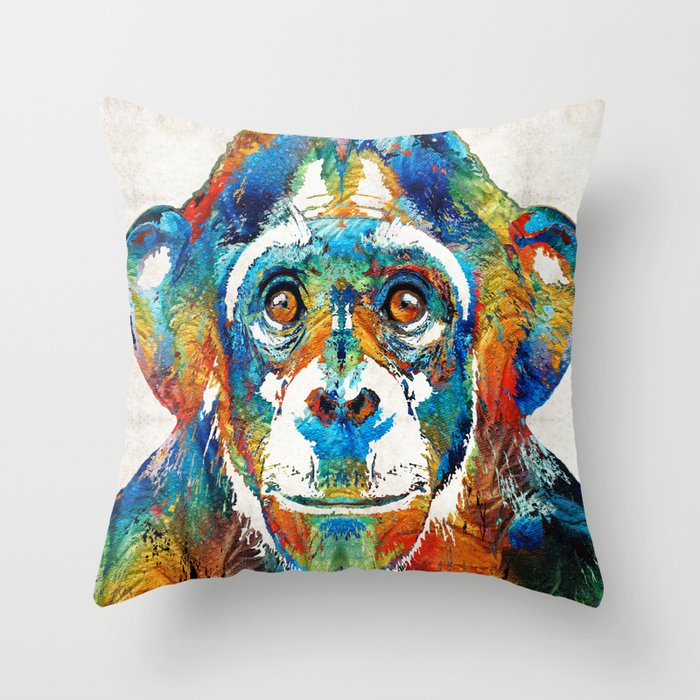 Colorful Chimp Art - Monkey Business - By Sharon Cummings Throw Pillow