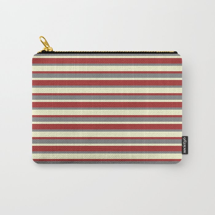 Light Yellow, Brown, and Grey Colored Striped/Lined Pattern Carry-All Pouch