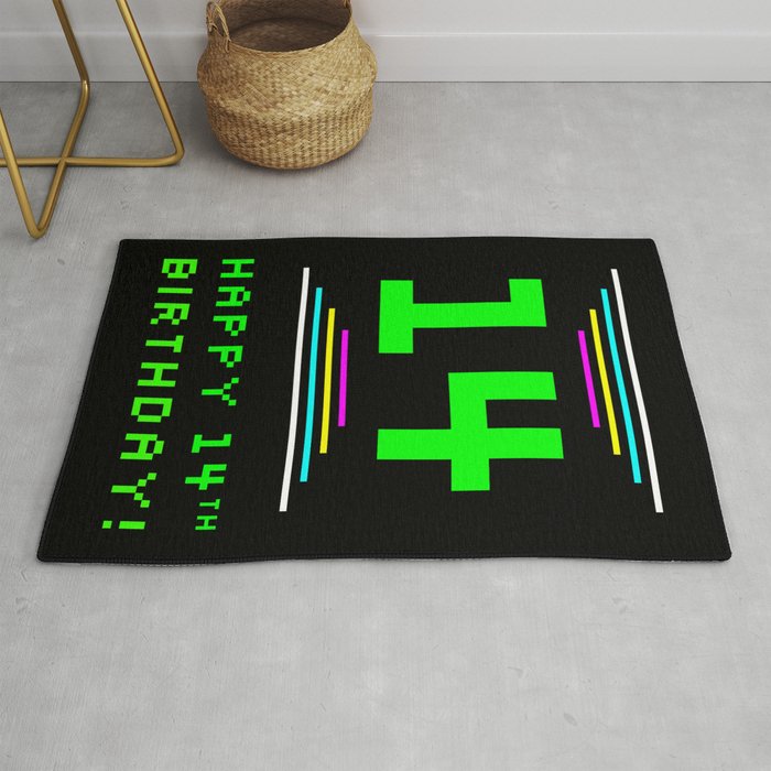 14th Birthday - Nerdy Geeky Pixelated 8-Bit Computing Graphics Inspired Look Rug