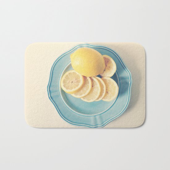 Lemons on Blue Bath Mat