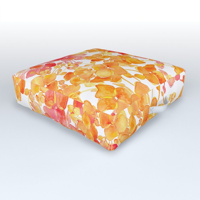 Red and Orange Blooms Outdoor Floor Cushion
