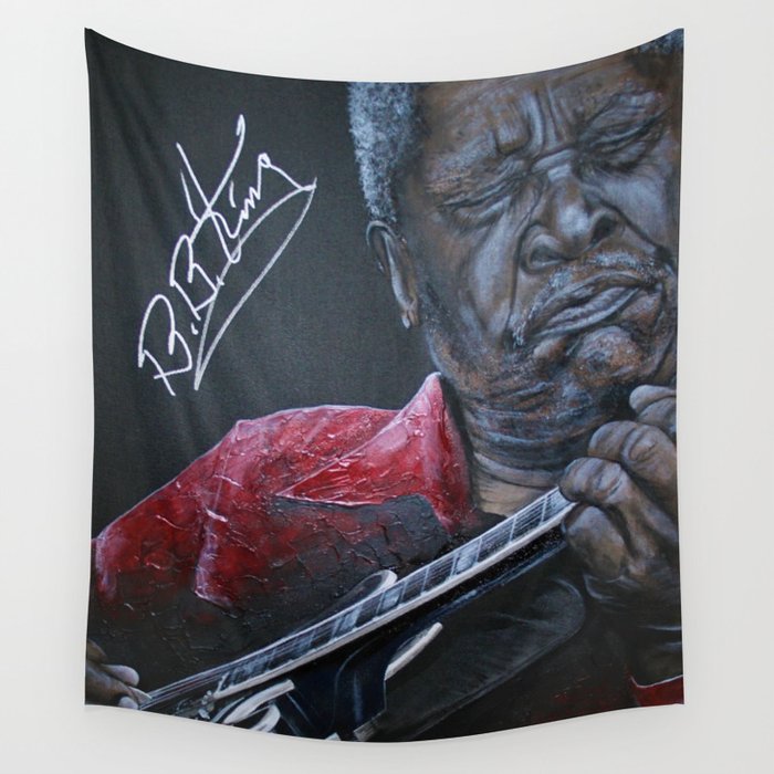 African American Masterpiece, B. B. King Plays New Orleans Guitar Prodigy portrait painting by Nunez Wall Tapestry