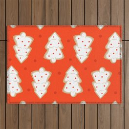 Merry Christmas Time Cartoon Illustration Seamless Pattern with Baked Gingerbread Cookies Christmas Trees Outdoor Rug