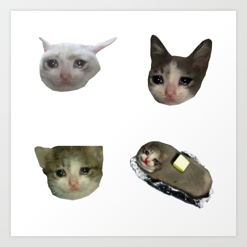 Four Crying Cats Meme Sticker Package Set Art Print By Mch Home Stickers Shop Society6