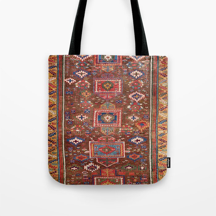 Antique Kurdish Sa'uj Bulagh Kilim Rug Vintage Tribal Persian Carpet Tote Bag