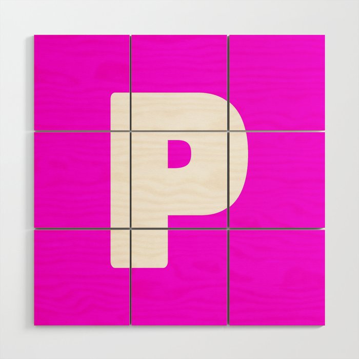 P (White & Magenta Letter) Wood Wall Art