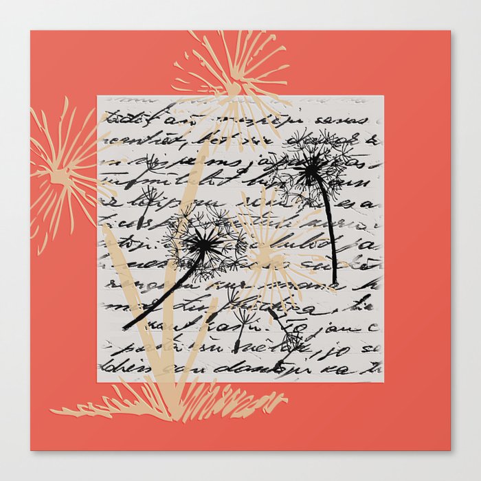 Coral and Tan Dandelion Design Canvas Print