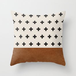 Scandi Style Cross Pattern Leather Print Throw Pillow