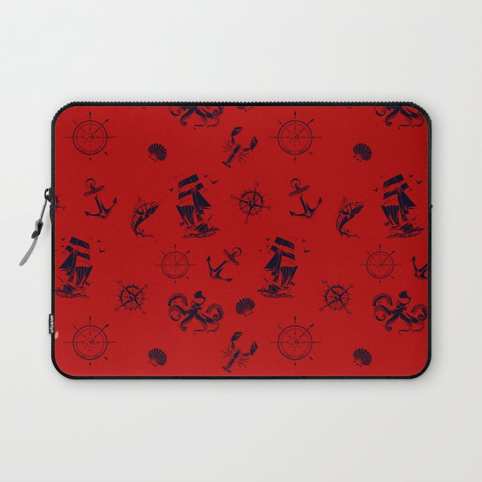 Red And Blue Silhouettes Of Vintage Nautical Pattern Laptop Sleeve