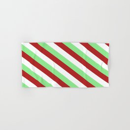 [ Thumbnail: Light Green, Red, and White Colored Pattern of Stripes Hand & Bath Towel ]
