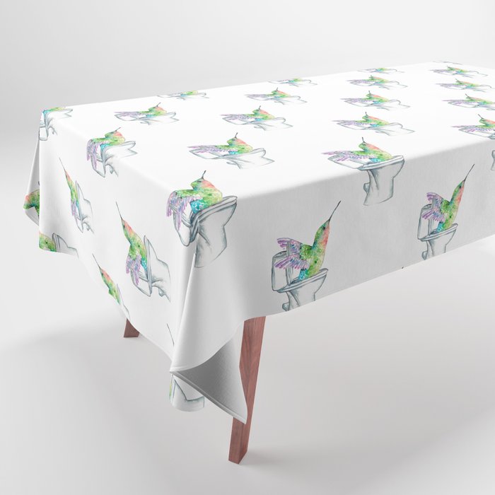 Hummingbird in the bathroom painting watercolour Tablecloth