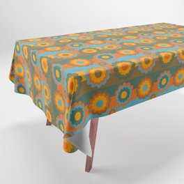 70s Retro Flower Tiles - Blue + Orange Tablecloth