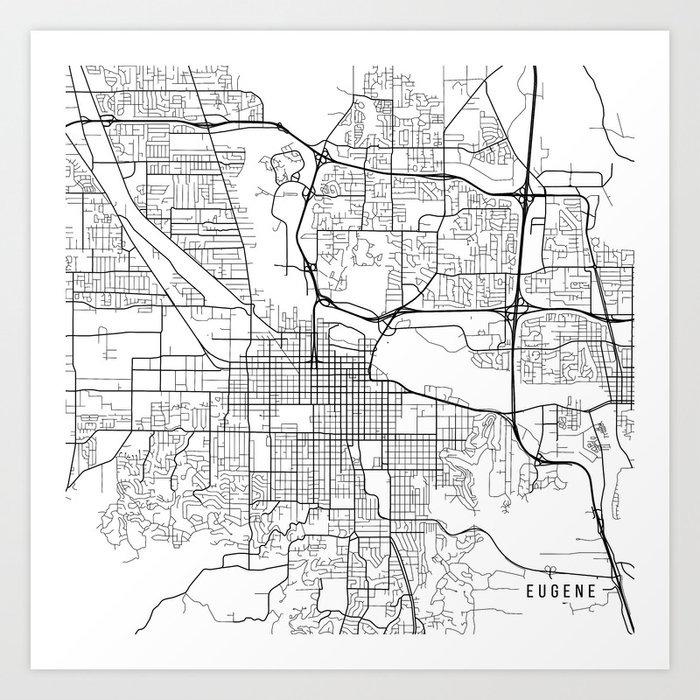 Eugene Map, Usa - Black And White Art Print By Main Street Maps 