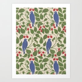 Vintage Blue Birds And Cherries Art Print