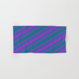 [ Thumbnail: Dark Orchid & Teal Colored Stripes/Lines Pattern Hand & Bath Towel ]
