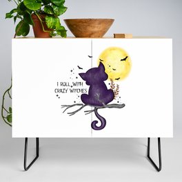 I roll with crazy witches halloween cat Credenza