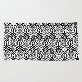 Art Nouveau Black & White Scroll Pattern Beach Towel
