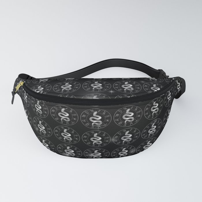 Zodiac symbols astrology signs with mystic serpentine in silver Fanny Pack