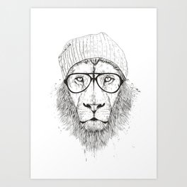 Cool lion (bw) Art Print