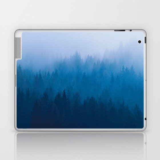 Blue Mountain Pine Trees Blue Ombre Gradient Colorful Landscape photo Laptop & iPad Skin