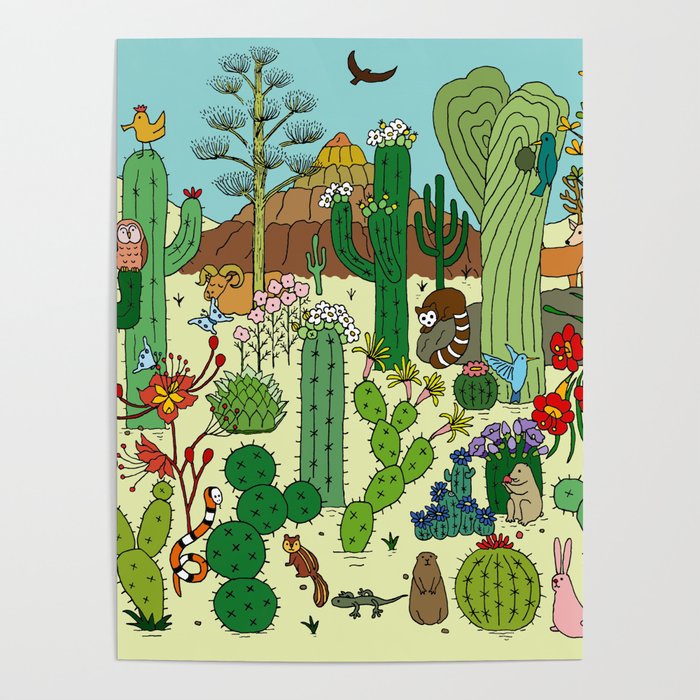 Arizona Desert Museum Poster | Drawing, Animals, Illustration, Pattern, Arizona, America, Desert, Sun, Summer, Animal-lovers
